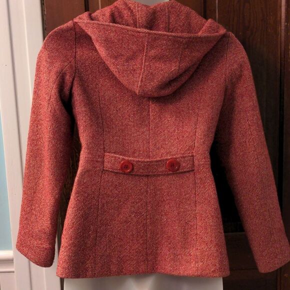 Mudd Red + White Hooded Double Breasted Wool Blend Peacoat - Picture 4 of 15